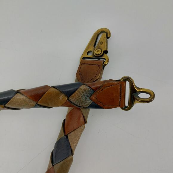 Vintage Womens Leather Weaved Snake Brown Belt 32" Claw Buckle - Picture 9 of 12